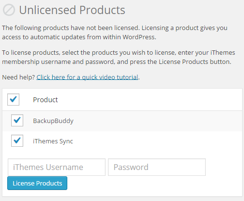 iThemes Products not licensed